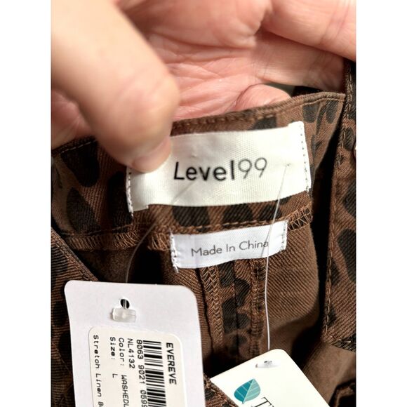Evereve Level 99 Linen Dress Women's L Brown Cheetah Print Button Front Stretch - Picture 7 of 12